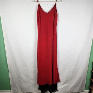 Vtg Lets Fashion Red Beaded Gown Bottom Black Chiffon Size XL 90s Y2k Vampire